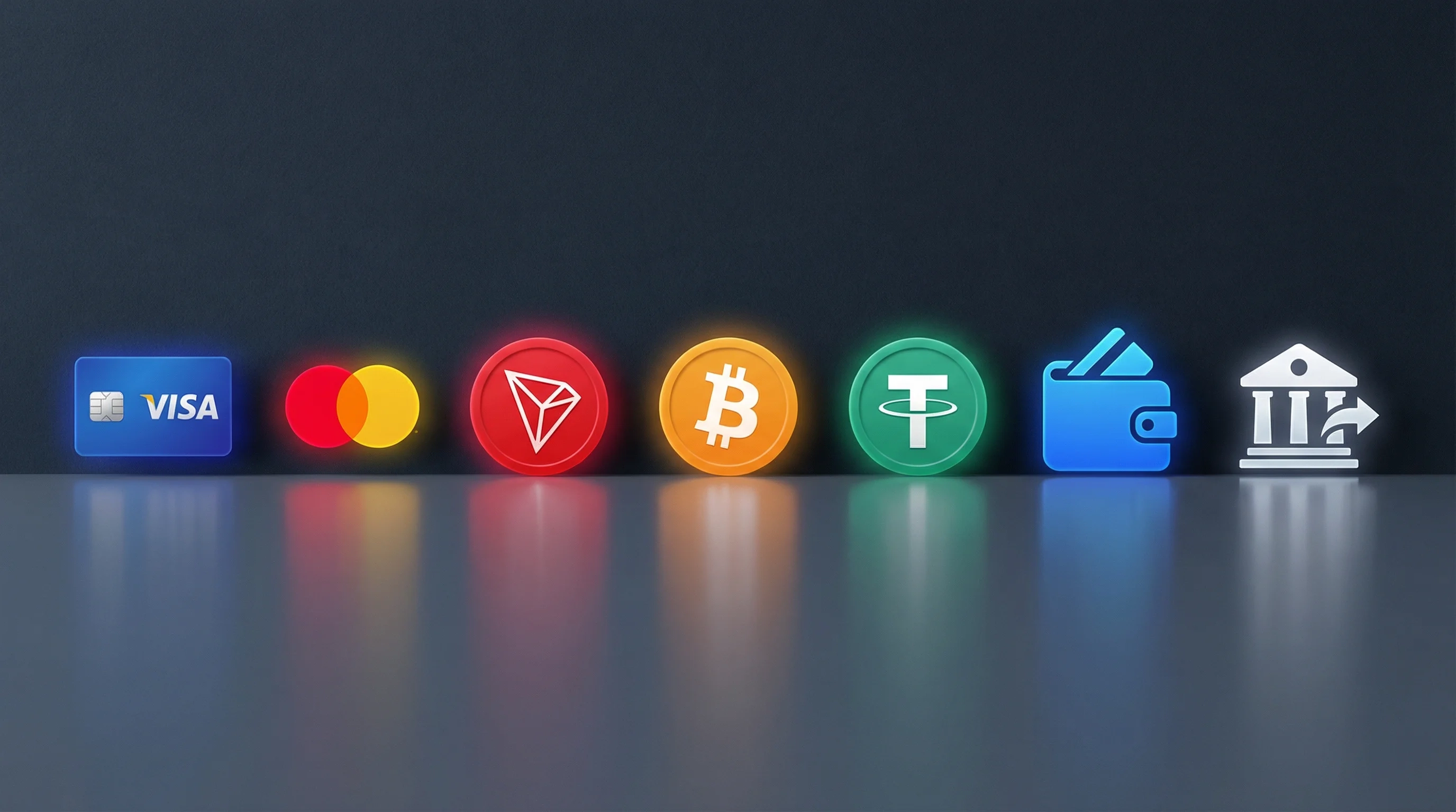 支持的支付方式图标包括TRX、Visa、Mastercard、比特币